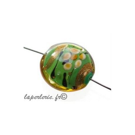 Ronde aplatie bombée 20mm fleur + aventurine VERT  - 1