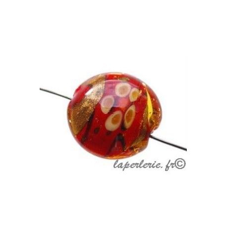 Ronde aplatie bombée 20mm fleur + aventurine ROUGE  - 1