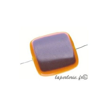 Carré aplati bicolore 27x27mm ép.5mm MARRON/ORANGE x2  - 1
