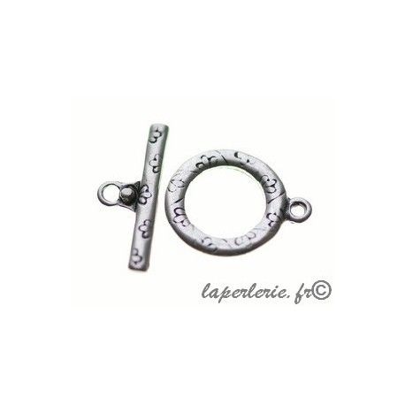 Fermoir T rond impression fleurs 20mm ARGENTÉ SATINÉ  - 1