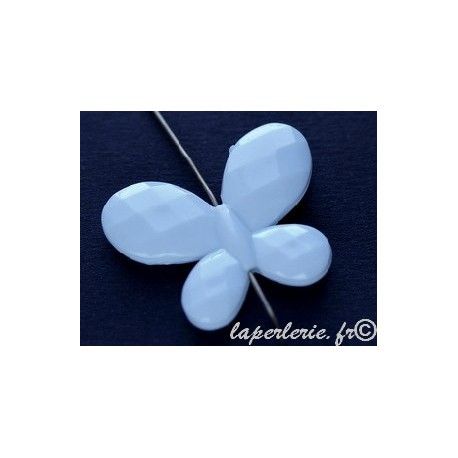 Papillon polyester facetté 30x23mm BLANC x2  - 1