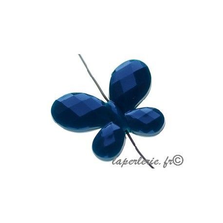 Papillon polyester facetté 30x23mm BLEU CANARD x2  - 1