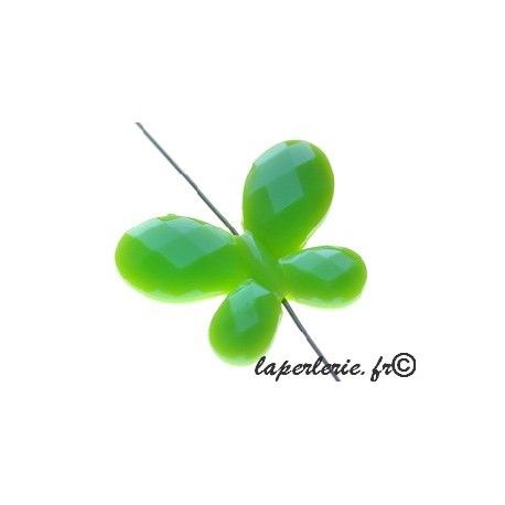 Papillon polyester facetté 30x23mm VERT ANIS x2  - 1
