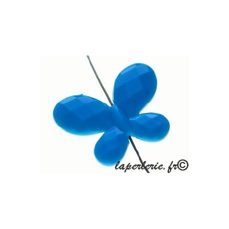 Papillon polyester facetté 30x23mm TURQUOISE x2  - 1