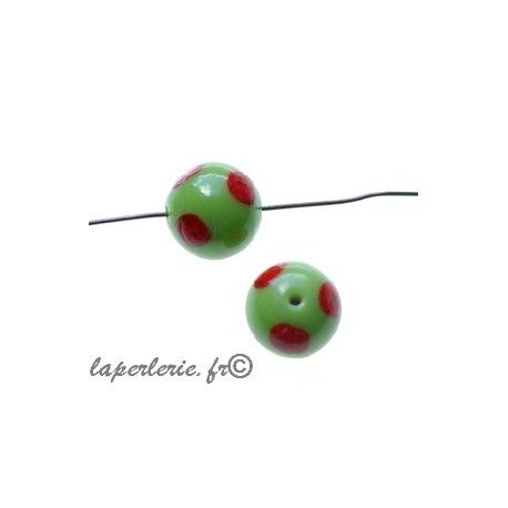 Ronde à pois 12mm VERT POMME/ROUGE  - 1