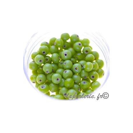 Perle ronde 4mm verre indien VERT ANIS OPAL x20g  - 1