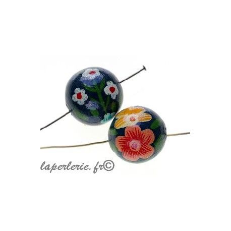Perle bois décorée, ronde 20mm MONTANA  - 1