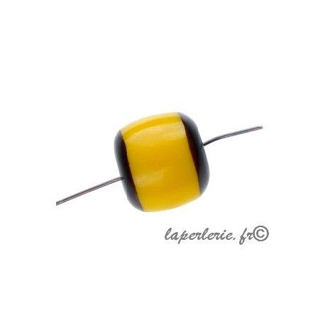 Cylindre polyester indien bords noirs 17x16mm JAUNE D'OR  - 1