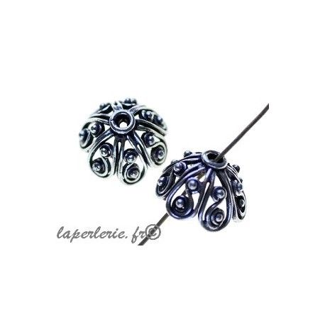 Calotte tulipe motif S + boules 14mm Argent 925  - 1