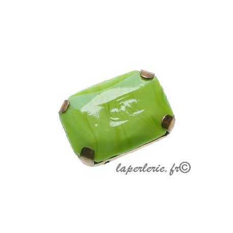 Cabochon rectangle 25x18mm serti Cuivre vieilli VERT POMME  - 1