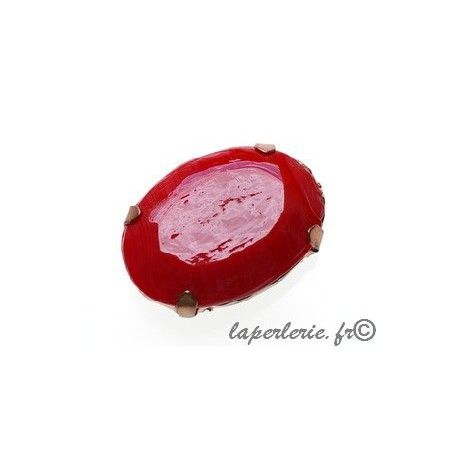 Cabochon ovale 30x20mm serti Laiton vieilli ROUGE  - 1