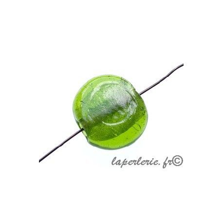 Ronde aplatie 20x18mm ép.8mm feuille d'argent OLIVINE  - 1