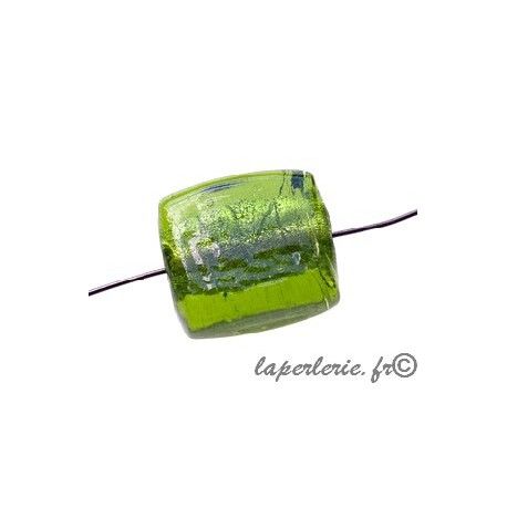 Carré aplati 19x19mm ép.10mm feuille d'argent OLIVINE  - 1