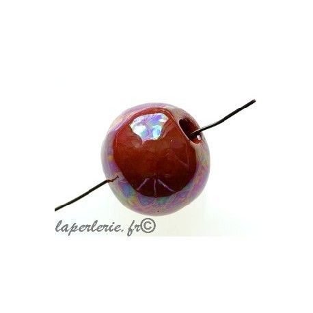 Perle céramique grecque irisée ronde 22mm TERRACOTTA  - 1