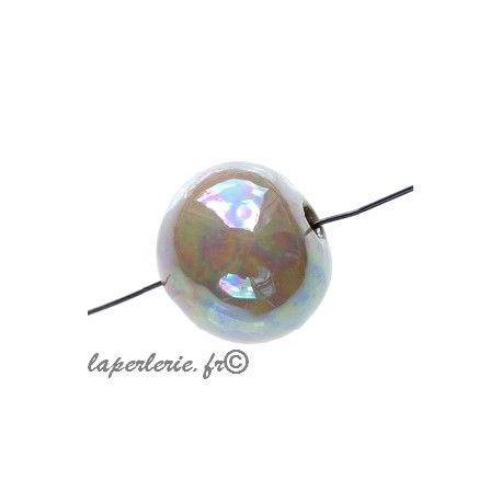 Perle céramique grecque irisée ronde 22mm BEIGE CLAIR  - 1