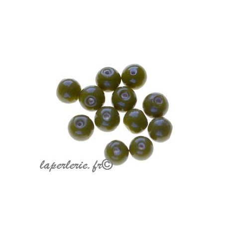 Perles rondes 6mm verre indien OLIVINE x20g  - 1