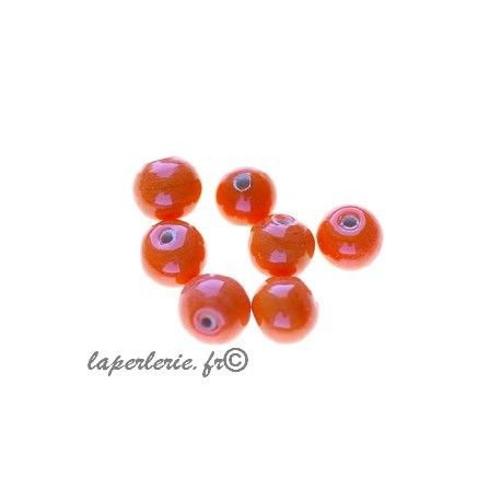 Perles rondes 6mm verre indien ORANGE x20g  - 1