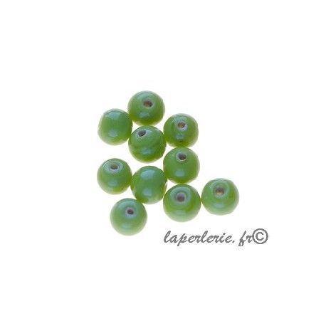 Perles rondes 6mm verre indien VERT ANIS OPALx20g  - 1