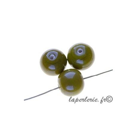 Perles rondes 8mm verre indien OLIVINE x20  - 1