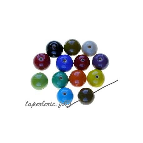 Perles rondes 10mm verre indien MULTICOLORE x10  - 1
