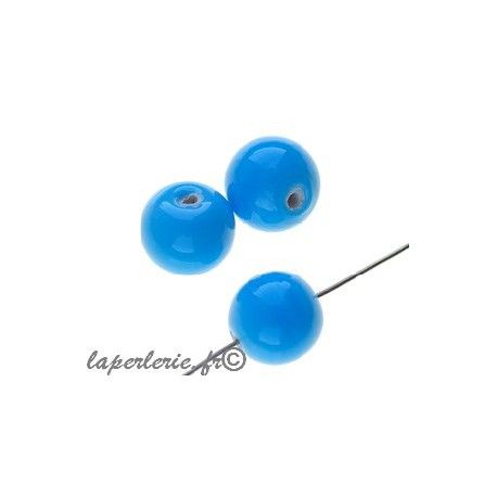 Perles rondes 10mm verre indien TURQUOISE x10  - 1