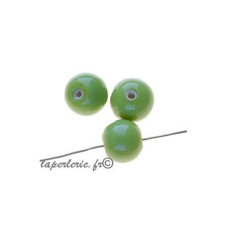 Perles rondes 10mm verre indien VERT ANIS x10  - 1