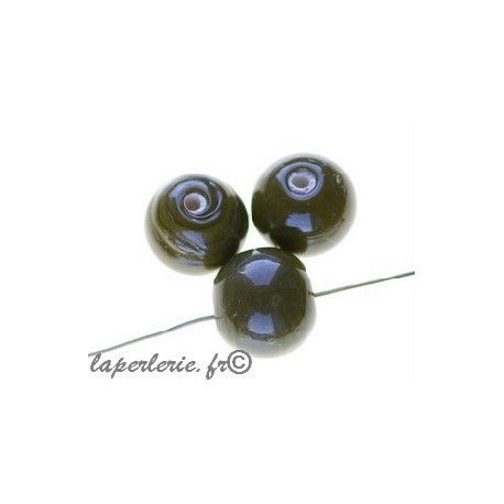 Perles rondes 12mm verre indien KHAKI x10  - 1