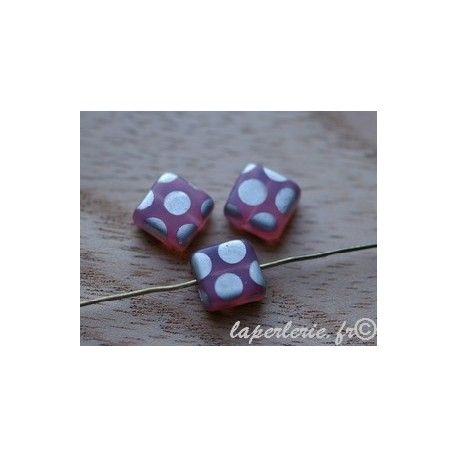 Carré à pois 8x8mm ép 3.6mm ROSE OPAL MAT x4  - 1