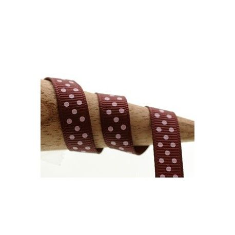 Gros grain 9mm MARRON pois LIGHT ROSE x2m  - 1