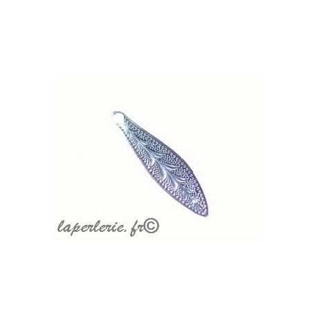 Breloque feuille allongée 19x5mm ARGENTÉ x3  - 1