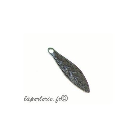Breloque feuille allongée 19x5mm LAITON VIEILLI x3  - 1
