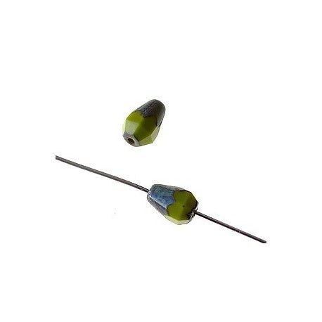 Goutte facettée effet pierre 8x5mm VERT PISTACHE x3  - 1