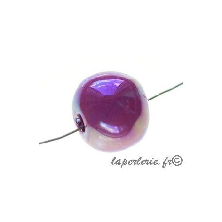 Perle en céramique grecque irisée ronde 22mm FUSHIA  - 1