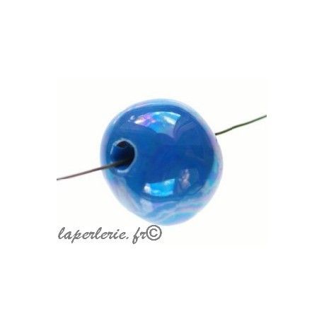 Perle en céramique grecque irisée ronde 22mm BLEU DUR  - 1