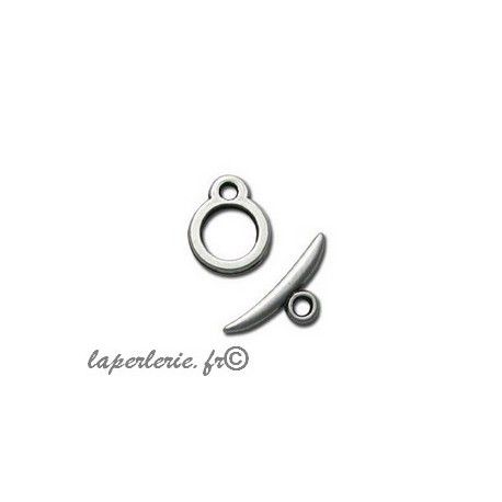 Fermoir rond + barre PM 11x14mm ARGENTÉ SATINÉ  - 1