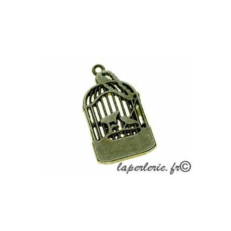 Pendentif cage à oiseau 26x15mm LAITON VIEILLI  - 1