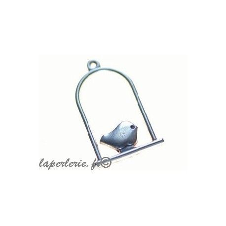 Oiseau sur balançoire 30x20mm ARGENTÉ VIEILLI  - 1
