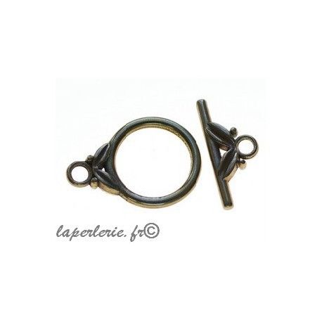 Fermoir rond décor feuille+ barre  16x22mm LAITON VIEILLI  - 1