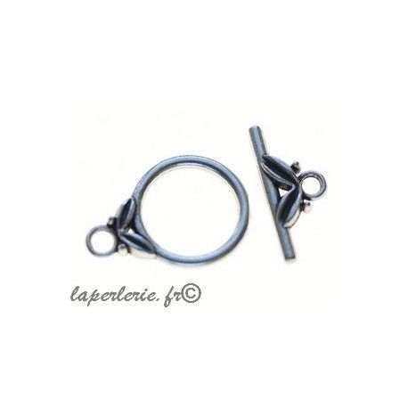 Fermoir rond décor feuille+ barre  16x22mm ARGENTÉ VIEILLI  - 1