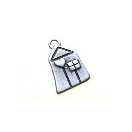 Pendentif maison 37x23mm ARGENTÉ VIEILLI  - 1