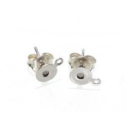Flat pad earstuds 6mm + ring SILVER COLOR x2