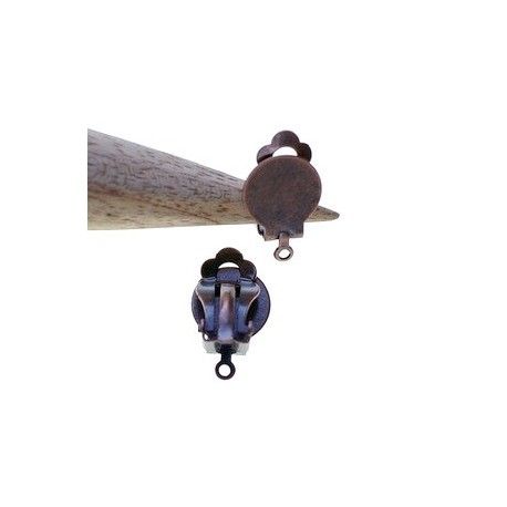 Clip BO à coller plateau 10mm + anneau CUIVRE VIEILLIx2  - 1
