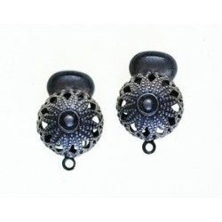 Filigree earclip 12mm with ring OLD SILVER COLOR x2