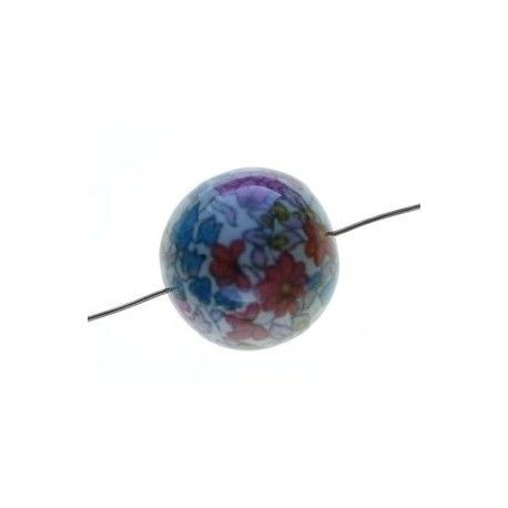 Perle liberty 22mm Emilia's Flowers Rose/Orange/Bleu  - 1