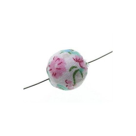 Perle tissu fleur 15mm Rose/Ciel/Vert tendre  - 1