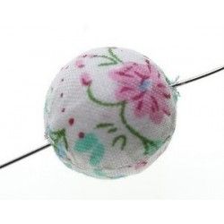 Fabric bead with flower 20mm Rose/Ciel/Vert tendre