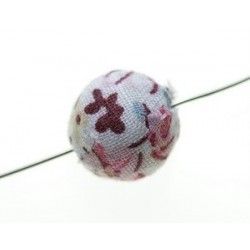 Fabric bead with flower 15mm Rose/Ciel/Marron