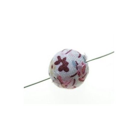 Perle tissu fleur 15mm Rose/Ciel/Marron  - 1