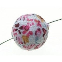 Fabric bead with flower 20mm Rose/Ciel/Marron