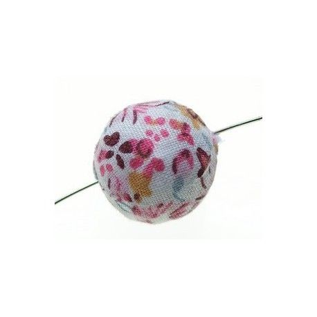Perle tissu fleur 20mm Rose/Ciel/Marron  - 1